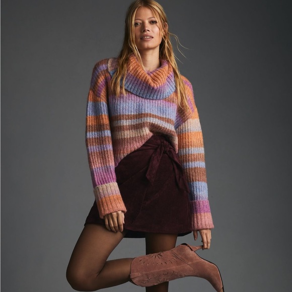 ✨ Anthropologie Striped Turtleneck Sweater Sz L - Picture 2 of 5